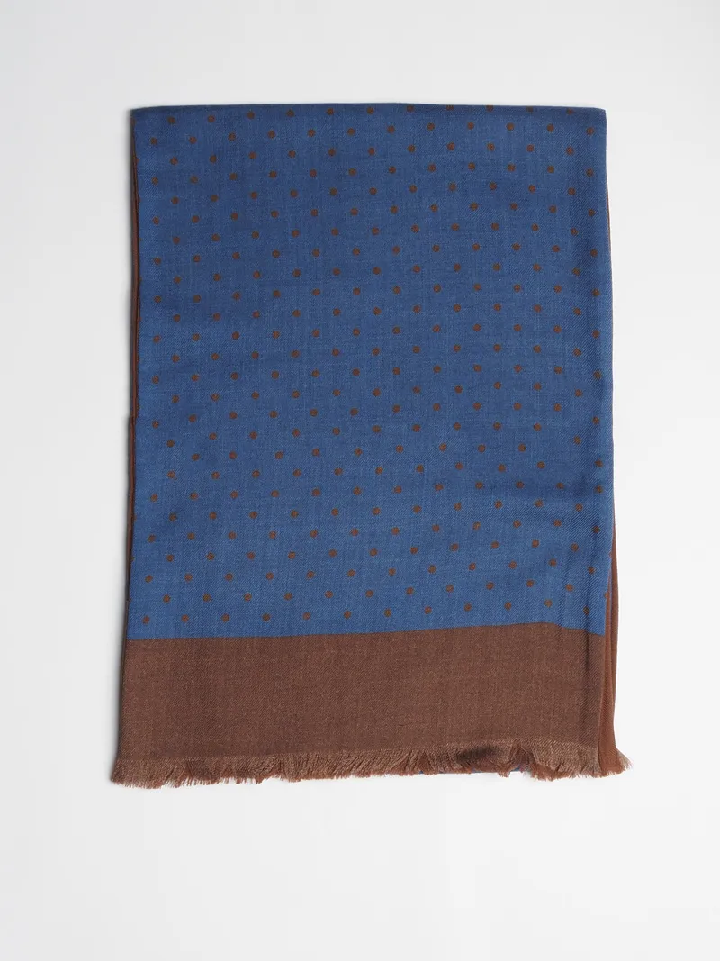 -Sciarpa in lana blu con pallini marroni