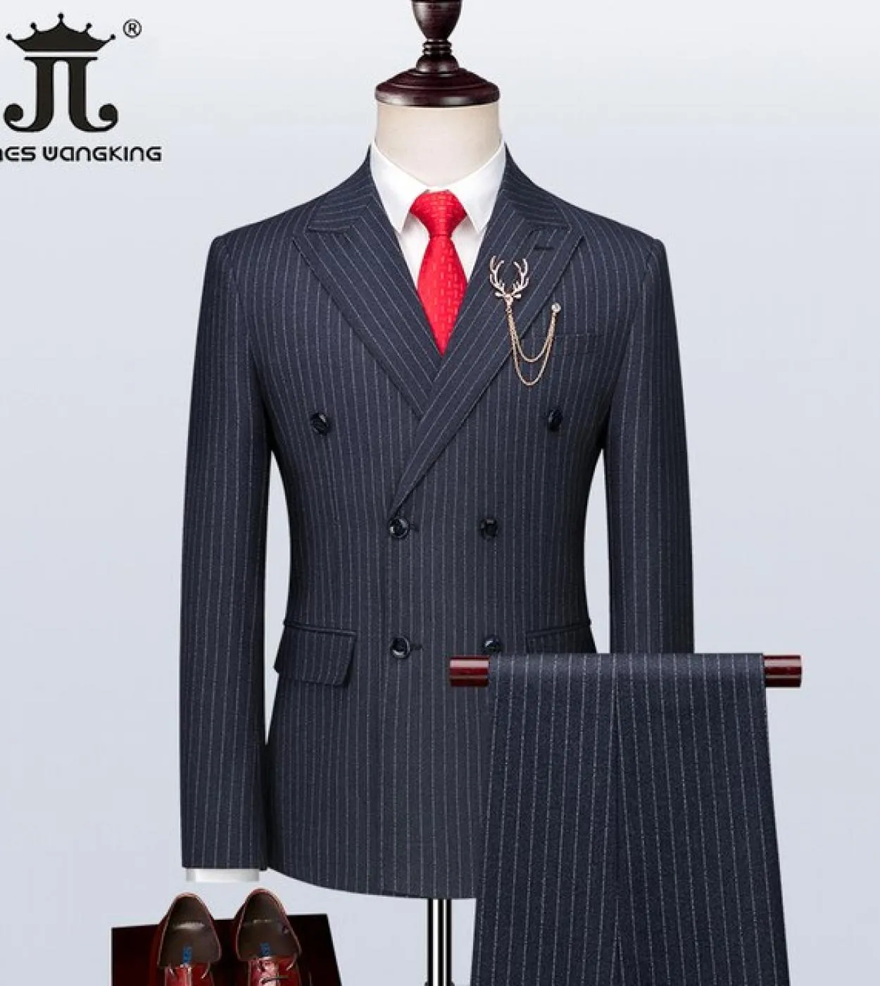 7xl giacca  gilet  pantaloni a righe verticali doppio petto stile britannico abito da uomo sposo matrimonio ballo di fine an