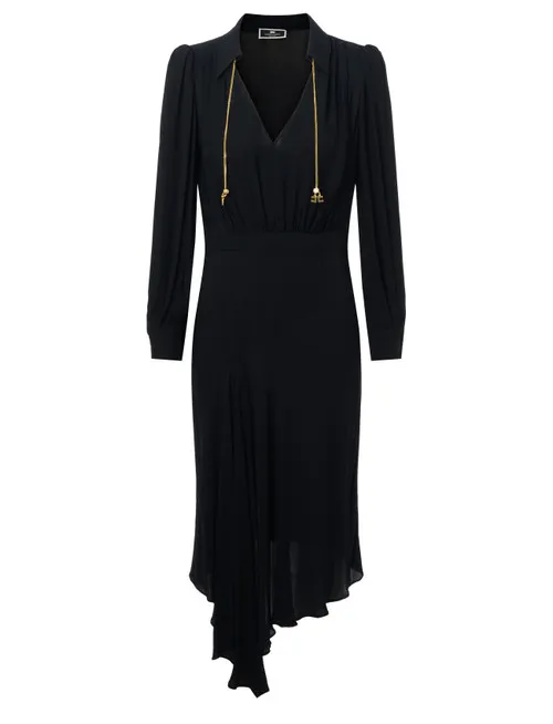 Abito chemisier Elisabetta Franchi nero con gonna asimmetrica