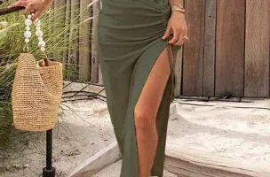 Abito lungo elegante, verde oliva