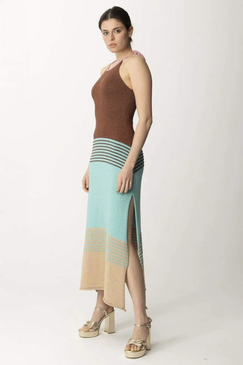 Abito lungo multicolor in viscosa lurex MATTONE/BEIGE