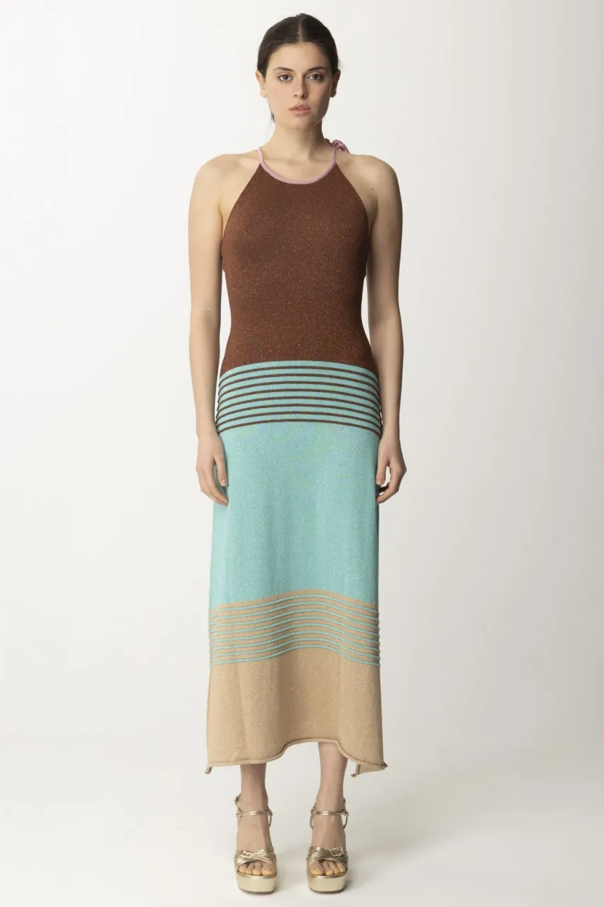 Abito lungo multicolor in viscosa lurex MATTONE/BEIGE