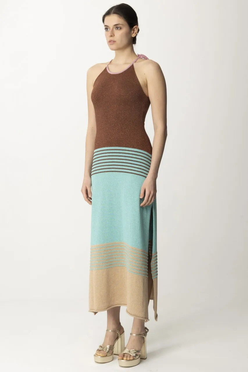 Abito lungo multicolor in viscosa lurex MATTONE/BEIGE
