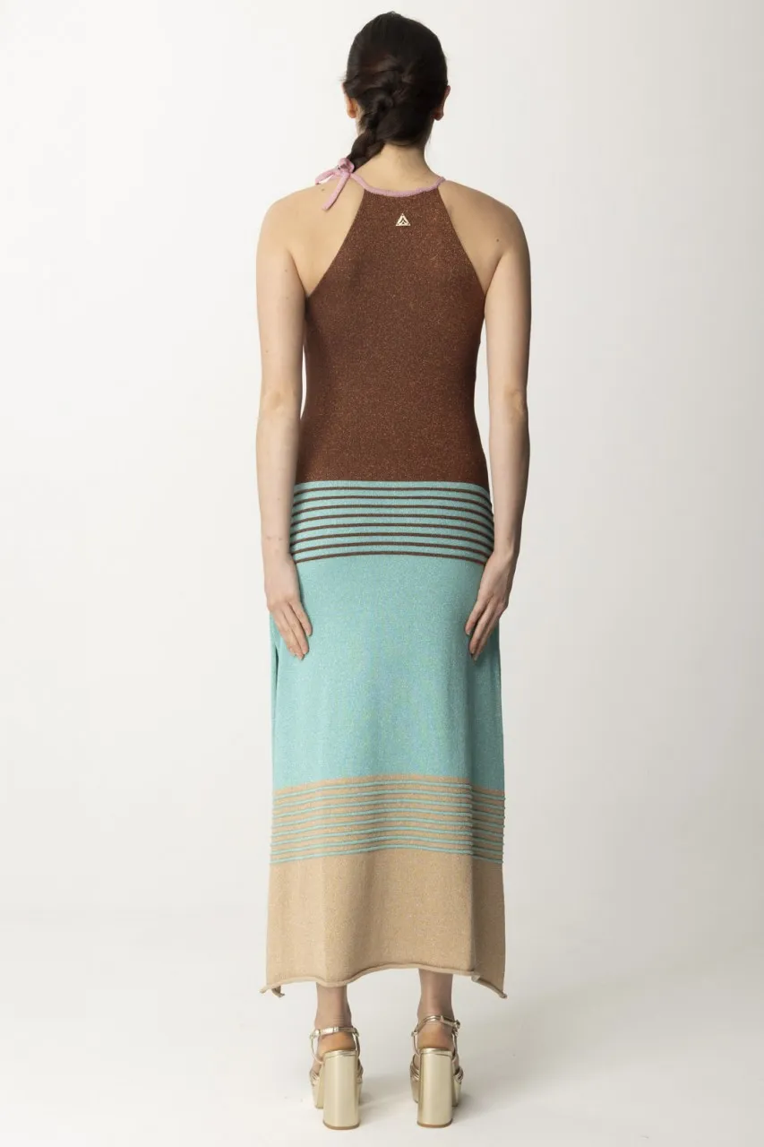 Abito lungo multicolor in viscosa lurex MATTONE/BEIGE