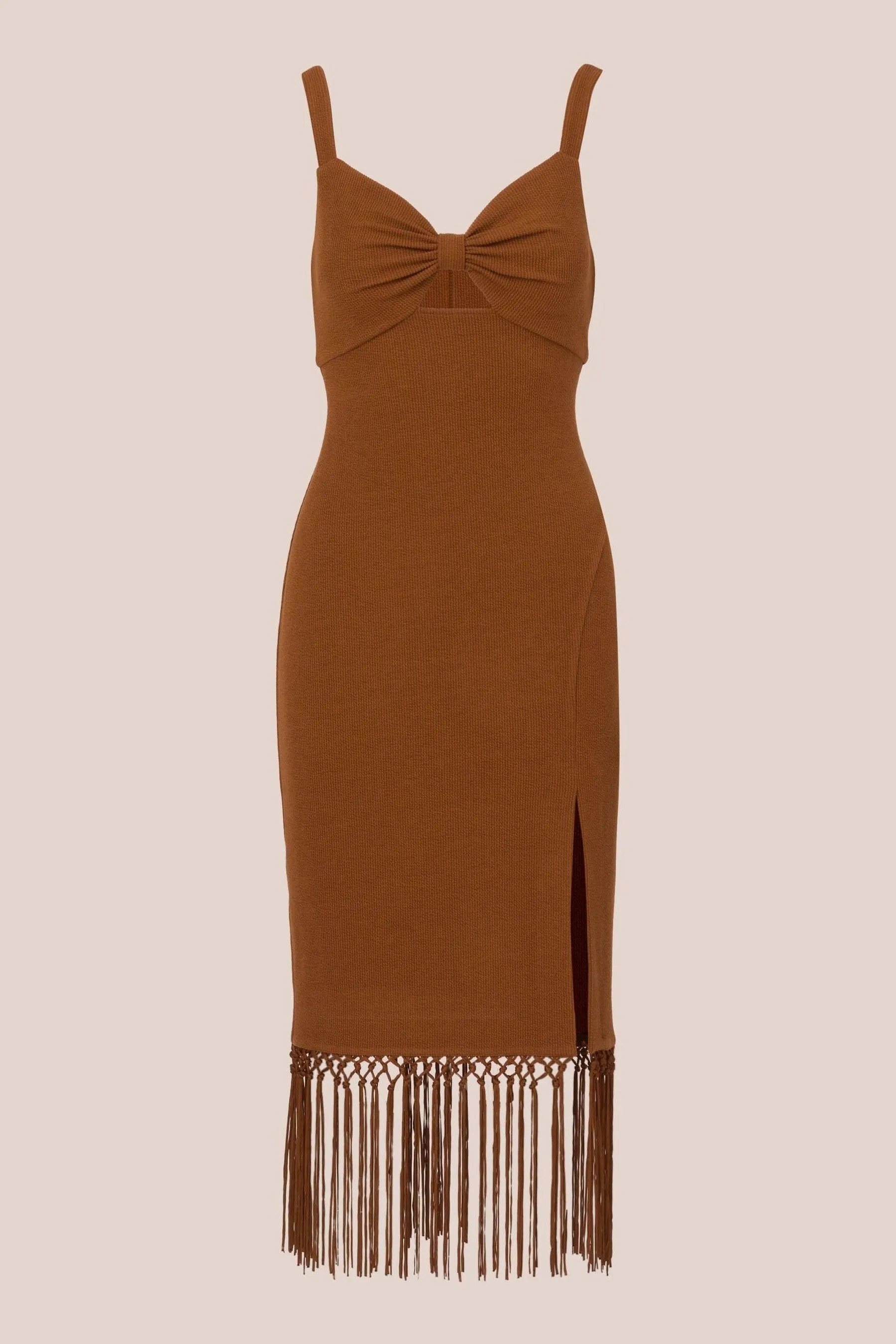 Adrianna Papell Marrone midi in maglia con frange - Abito