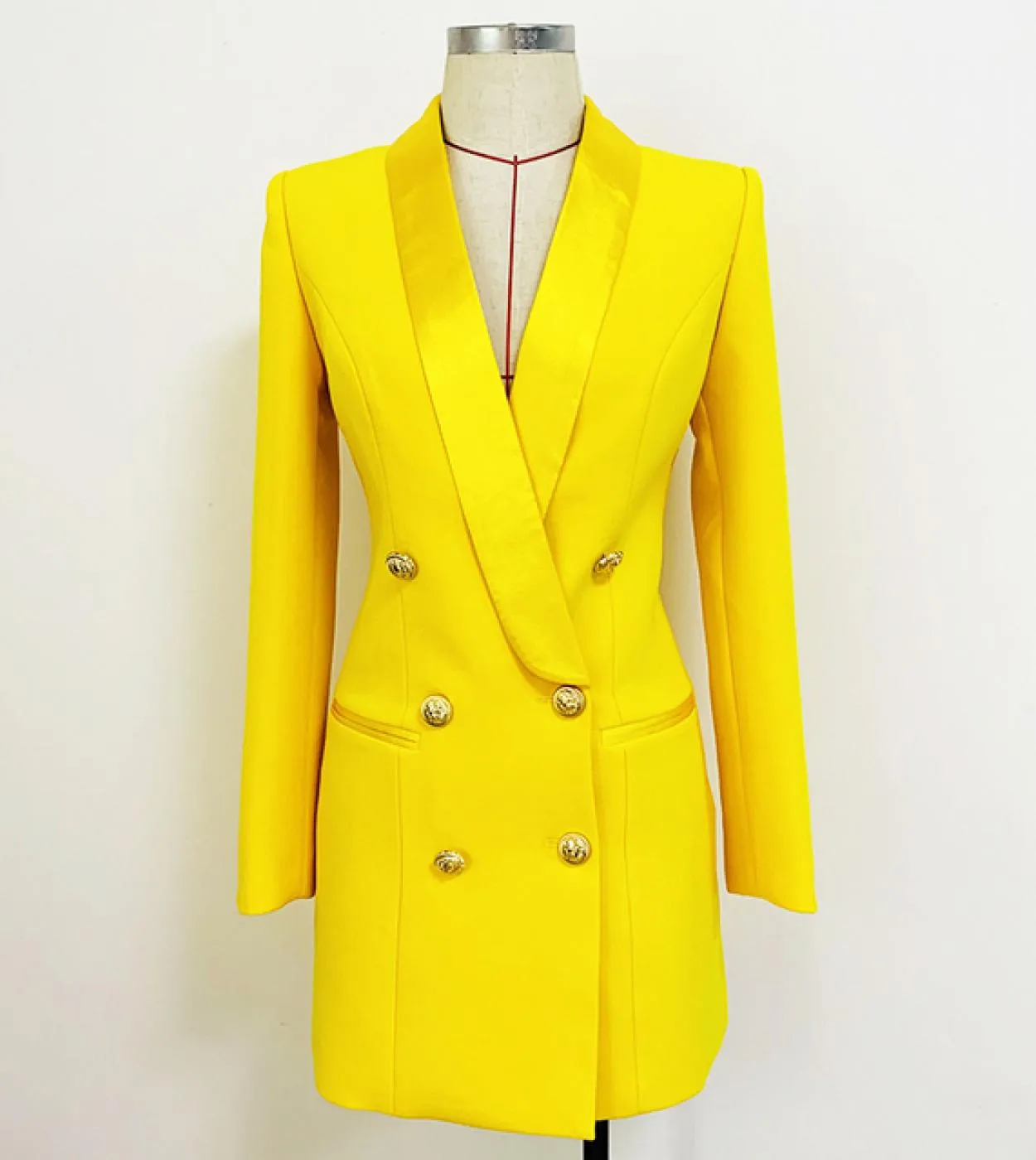 Alta qualità più recente 2022 designer lungo blazer leone bottoni doppio petto in raso collo a scialle giacca abito fluorescente