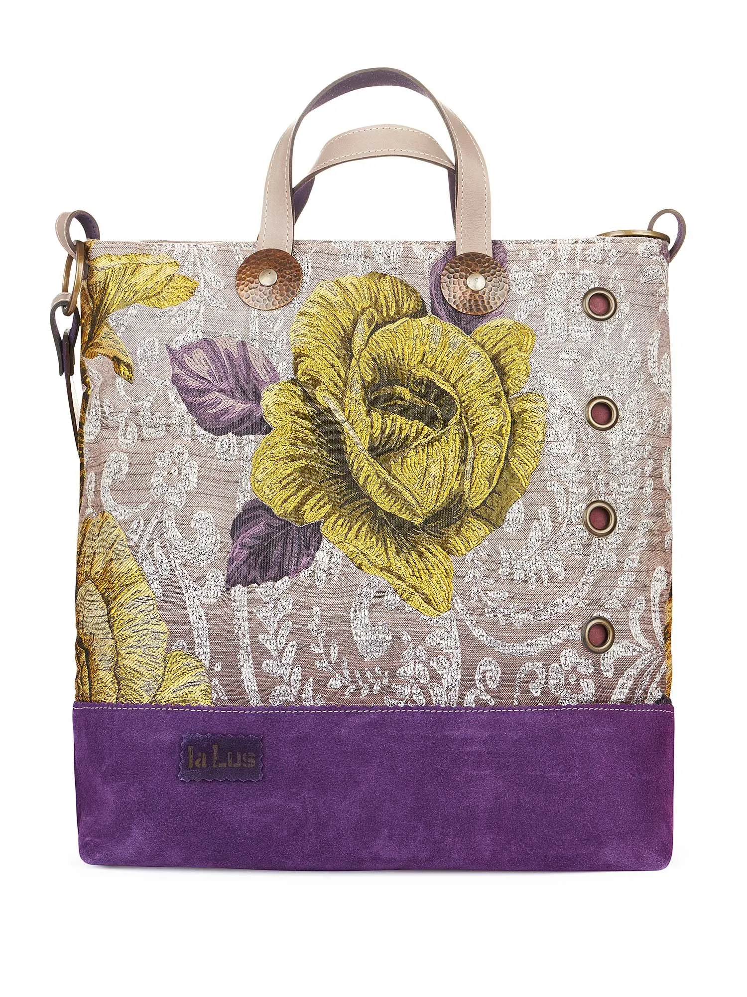 Bag in brocade fabric and suede