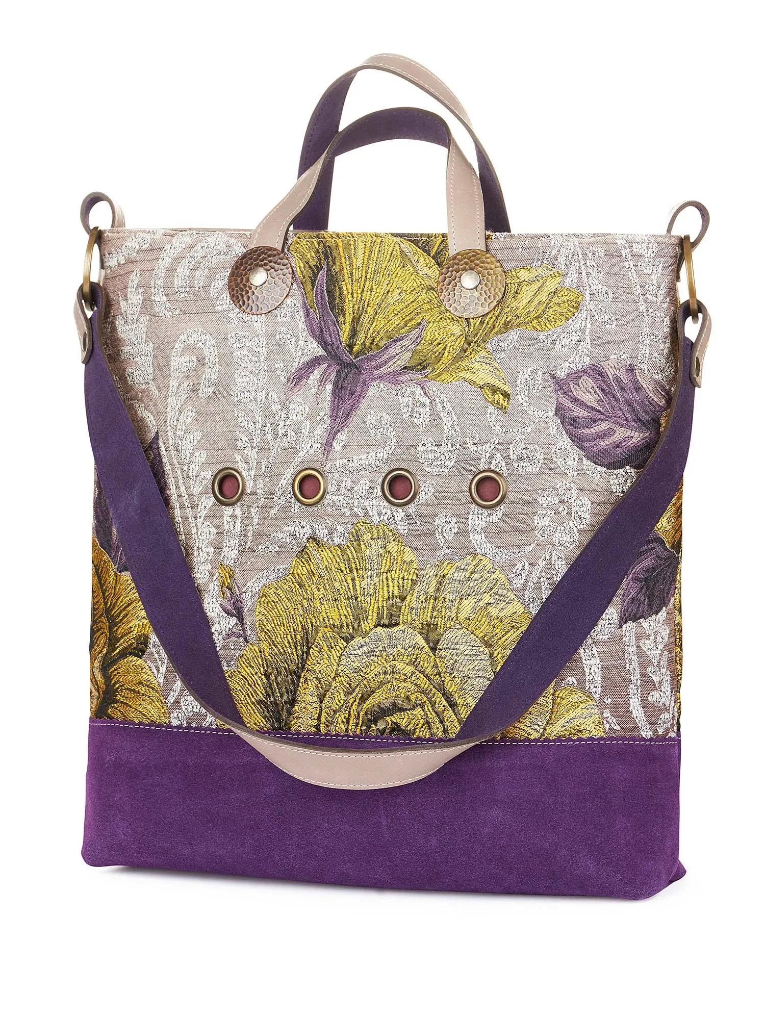 Bag in brocade fabric and suede