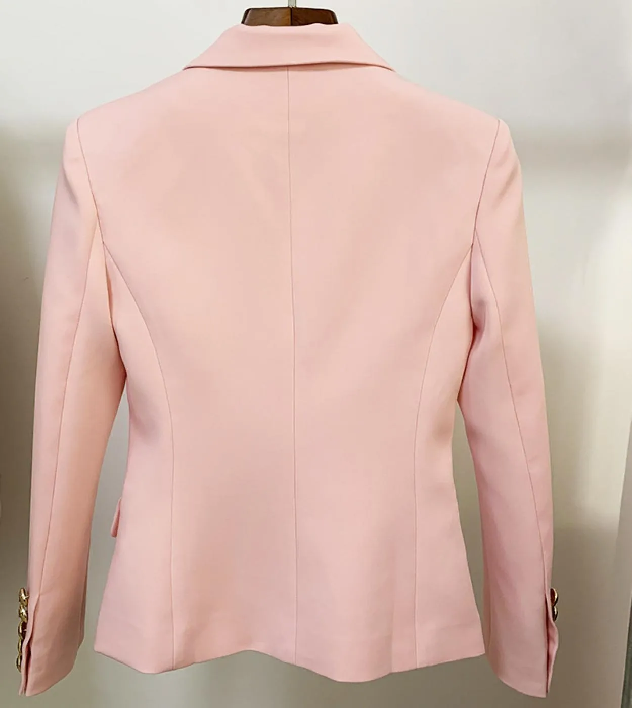 Blazer rosa chiaro di alta qualità Giacca da donna Giacca da lavoro in metallo doppio petto con bottoni Blazer in cotone da lavo