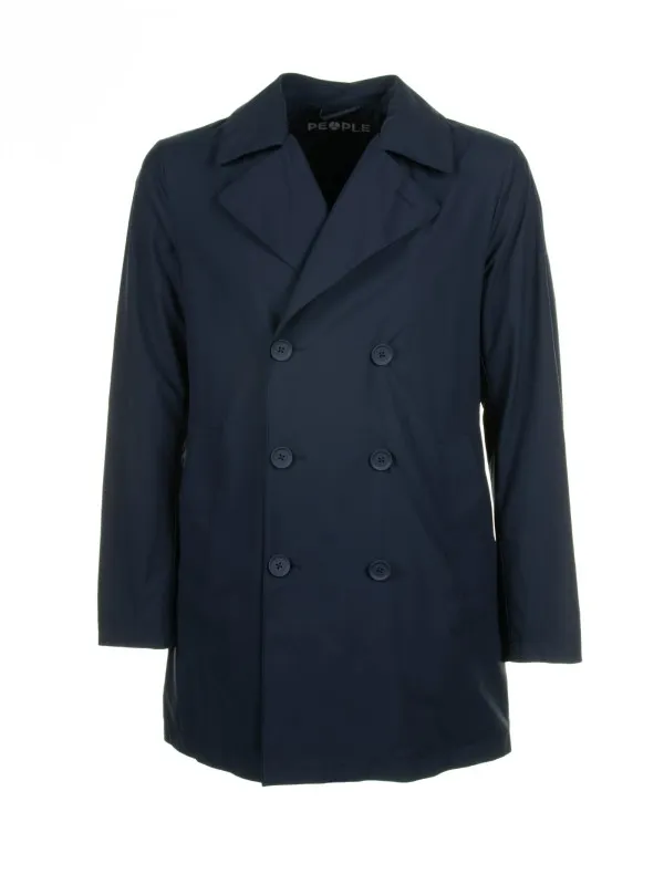 Blue double-breasted trench coat