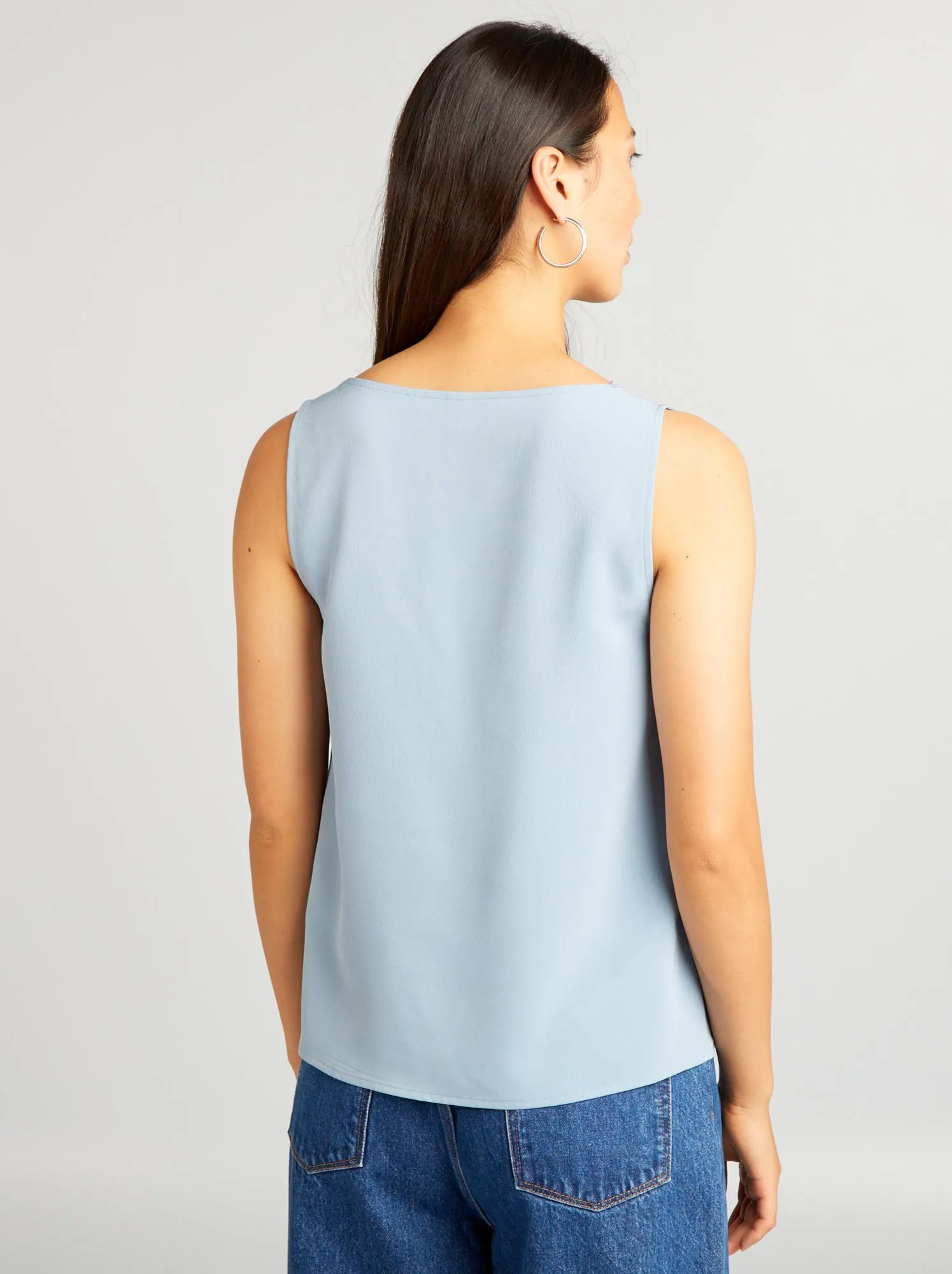 Blusa senza maniche con collo in pizzo - BLU