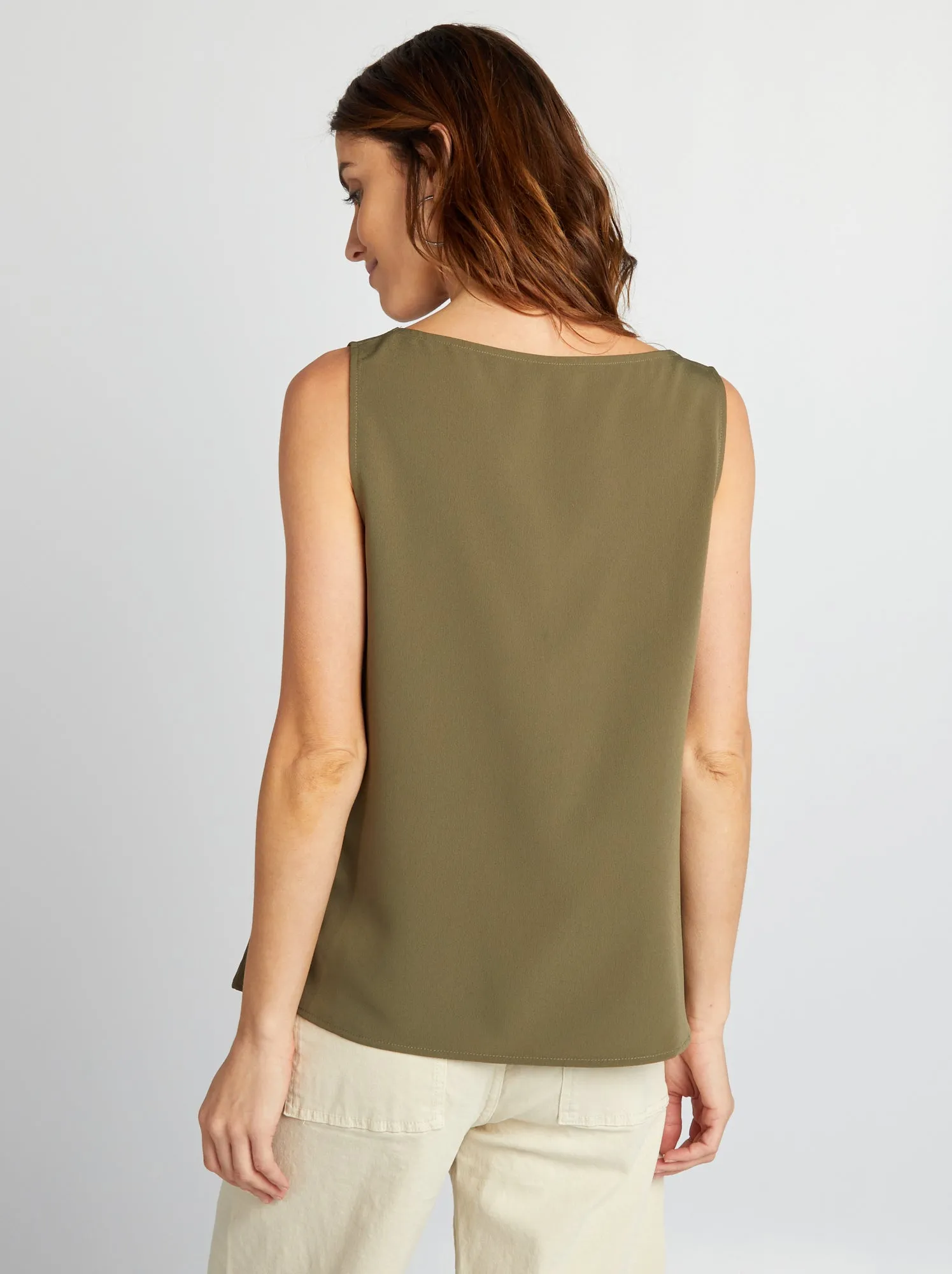 Blusa senza maniche con collo in pizzo - KAKI