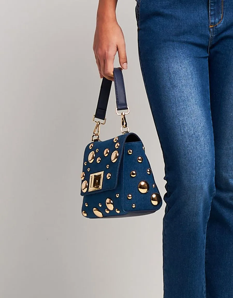 Borsa denim con borchie oro