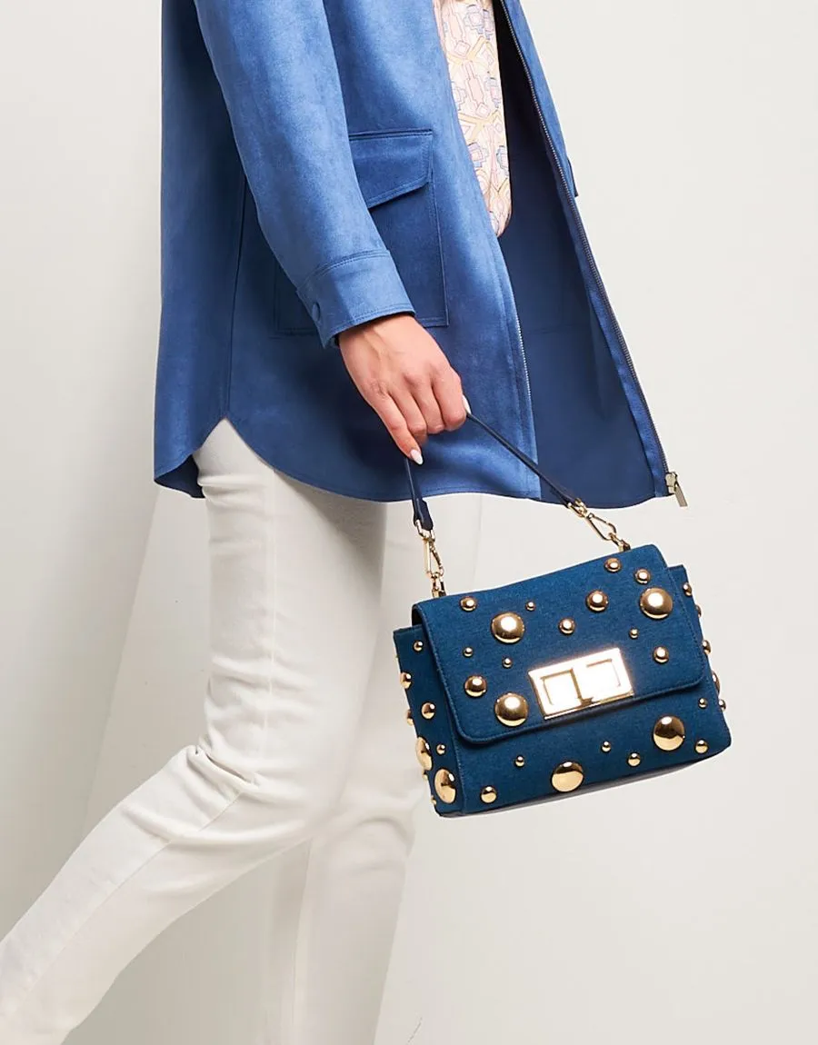 Borsa denim con borchie oro