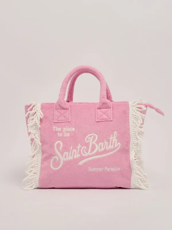 Borsa donna MC2 Saint Barth Colette a mano in cotone con frange Rosa