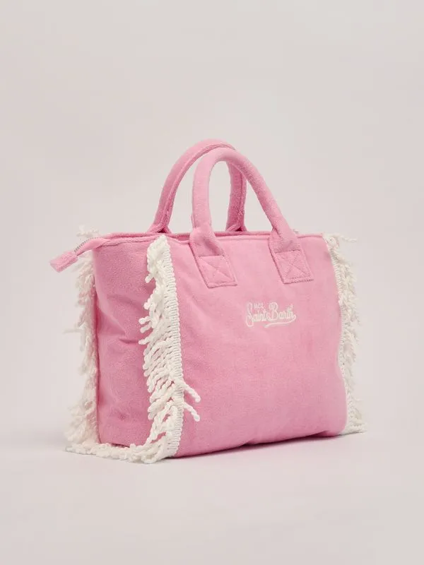 Borsa donna MC2 Saint Barth Colette a mano in cotone con frange Rosa