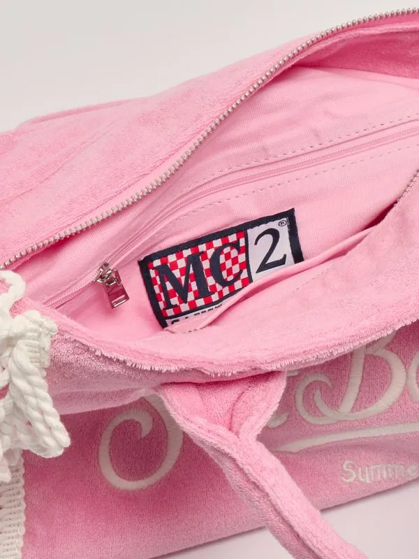 Borsa donna MC2 Saint Barth Colette a mano in cotone con frange Rosa