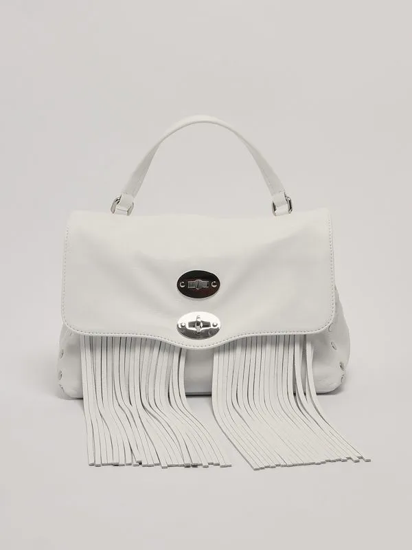 Borsa donna Zanellato Postina Valmarana S in pelle con frange rimovibili Bianco
