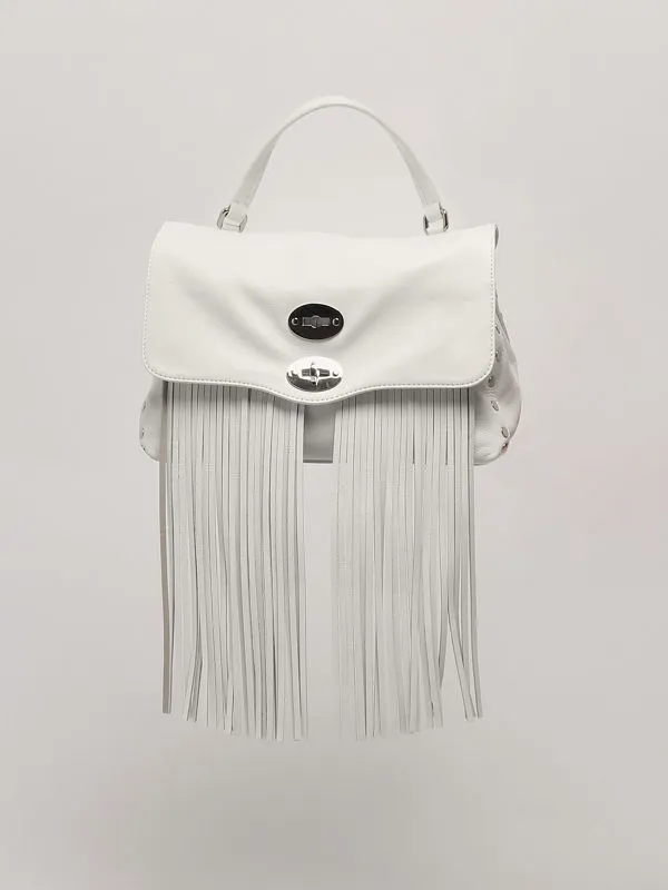 Borsa donna Zanellato Postina Valmarana S in pelle con frange rimovibili Bianco