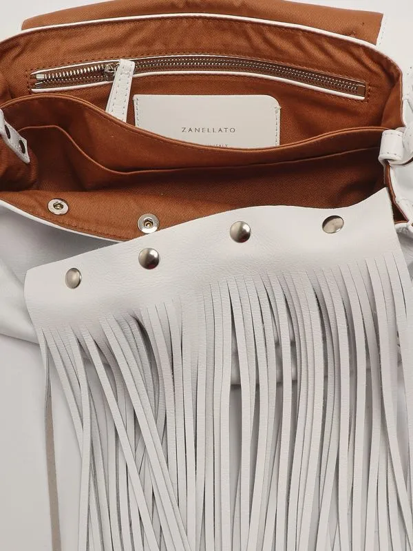 Borsa donna Zanellato Postina Valmarana S in pelle con frange rimovibili Bianco