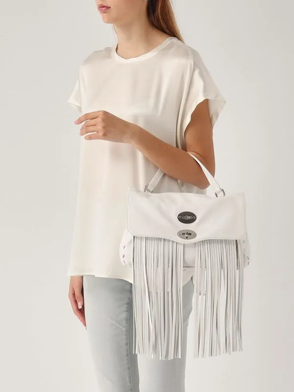 Borsa donna Zanellato Postina Valmarana S in pelle con frange rimovibili Bianco