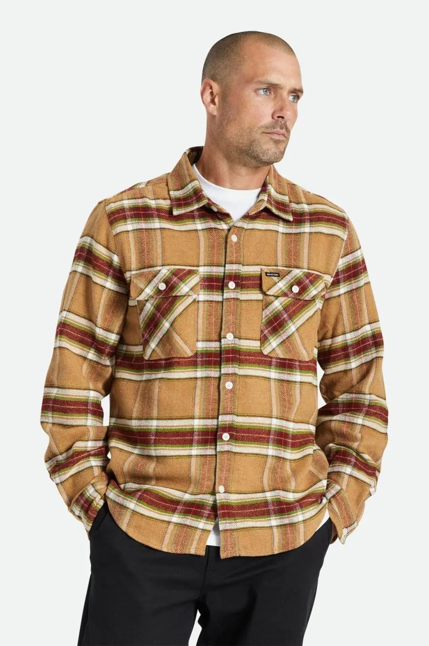 BOWERY L/S FLANNEL - LIGHT BROWN/BURNT HENNA