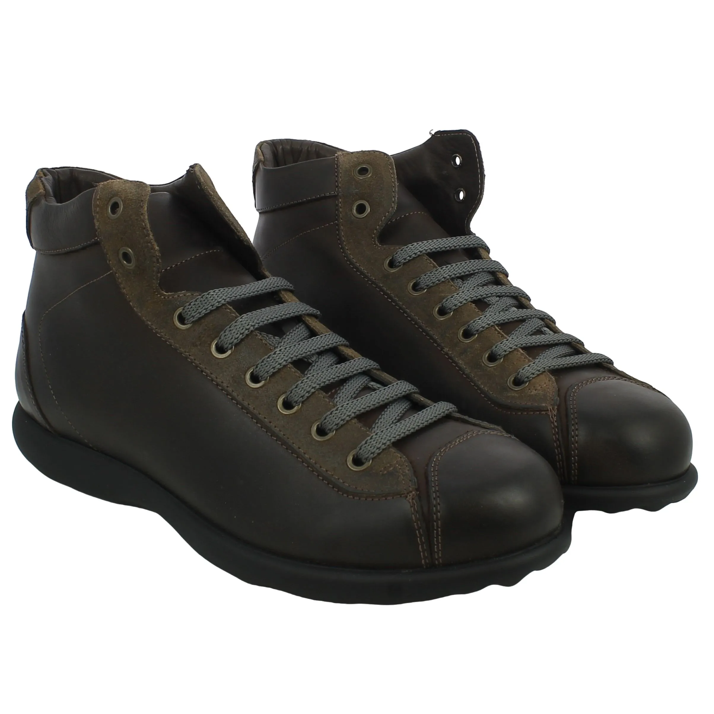 BRAND  Sneaker alta in pelle e camoscio marrone 