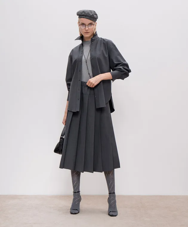 Brunello Cucinelli Gonna plissettata grigia con lana MPW07G3654