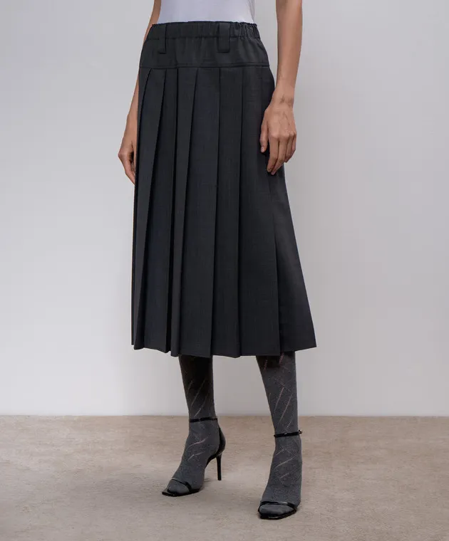 Brunello Cucinelli Gonna plissettata grigia con lana MPW07G3654
