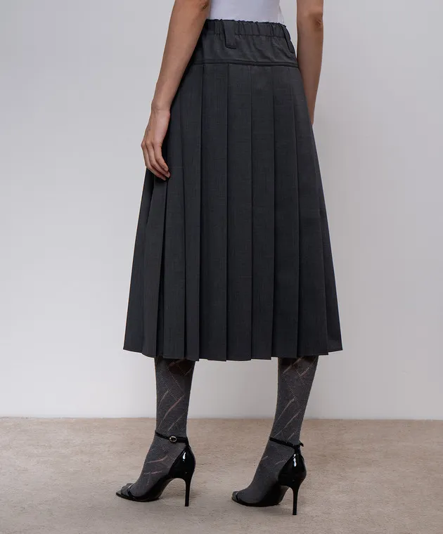 Brunello Cucinelli Gonna plissettata grigia con lana MPW07G3654