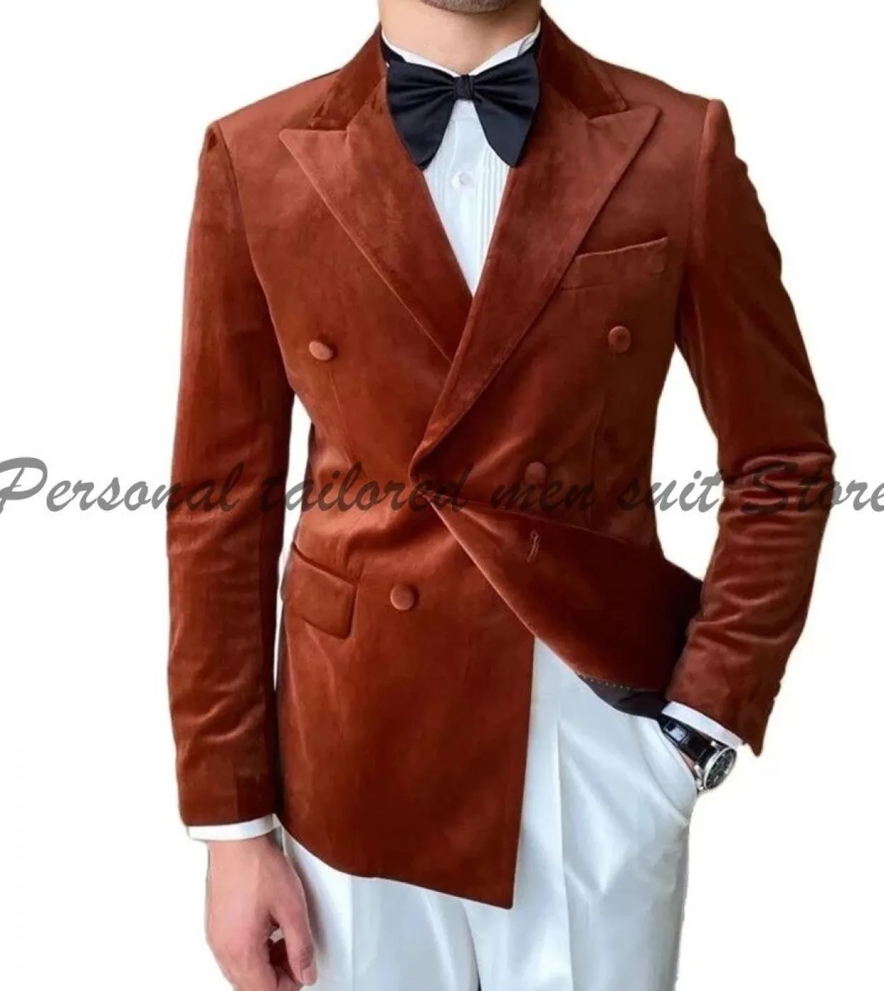 Calda giacca di velluto arancione Pantalone bianco doppio petto Abiti da uomo Sposo Matrimonio Prom Blazer Terno Masculino Slim