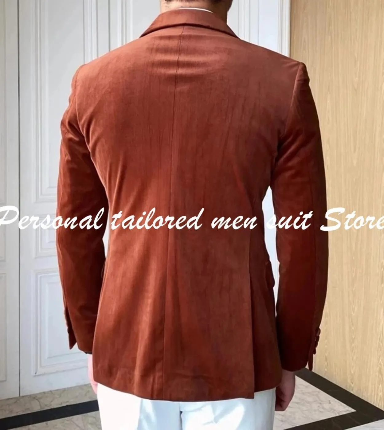 Calda giacca di velluto arancione Pantalone bianco doppio petto Abiti da uomo Sposo Matrimonio Prom Blazer Terno Masculino Slim