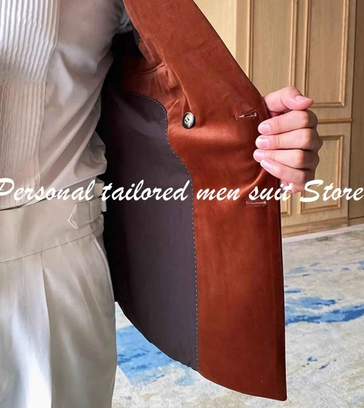 Calda giacca di velluto arancione Pantalone bianco doppio petto Abiti da uomo Sposo Matrimonio Prom Blazer Terno Masculino Slim