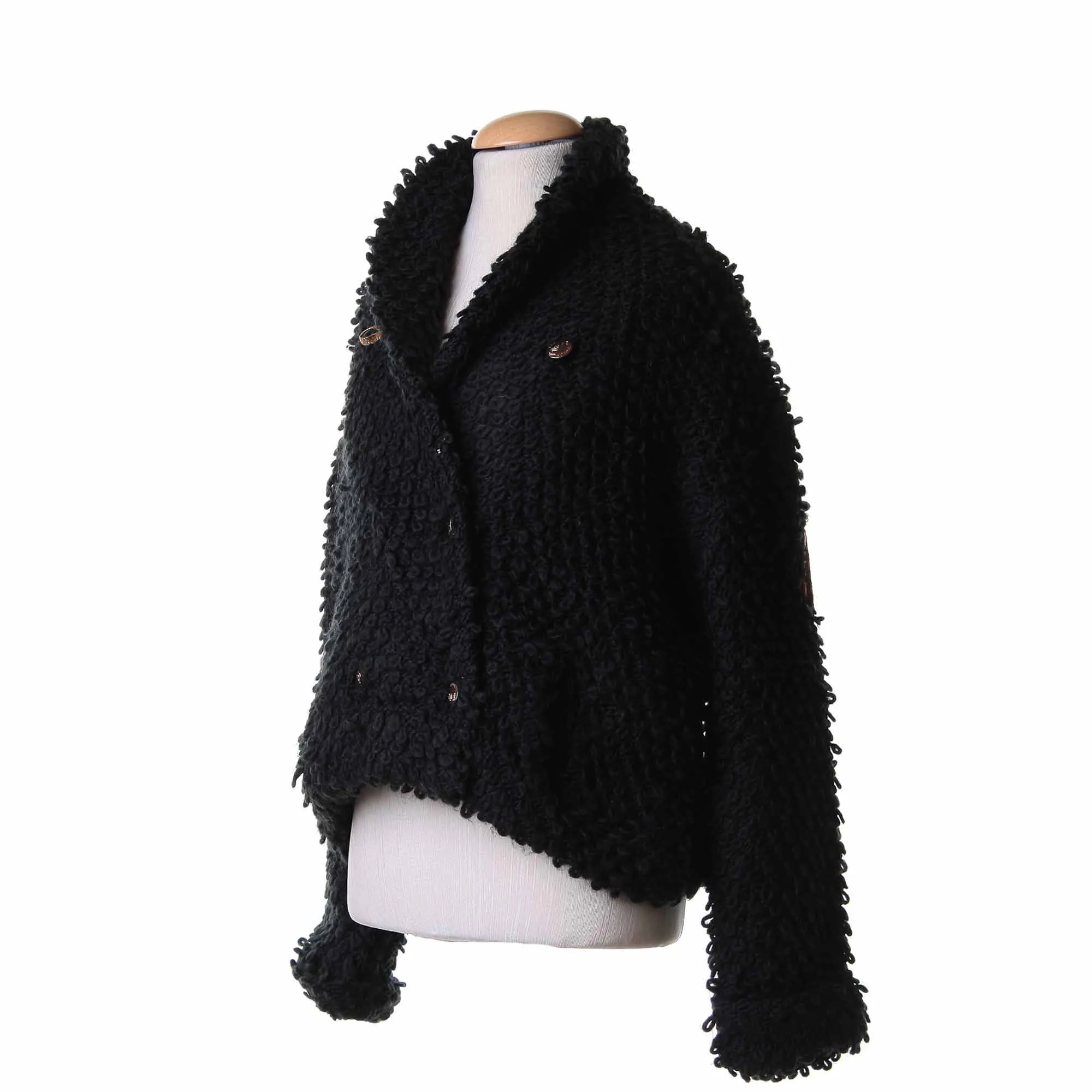 Cardigan Bouclè Nero Doppio Petto