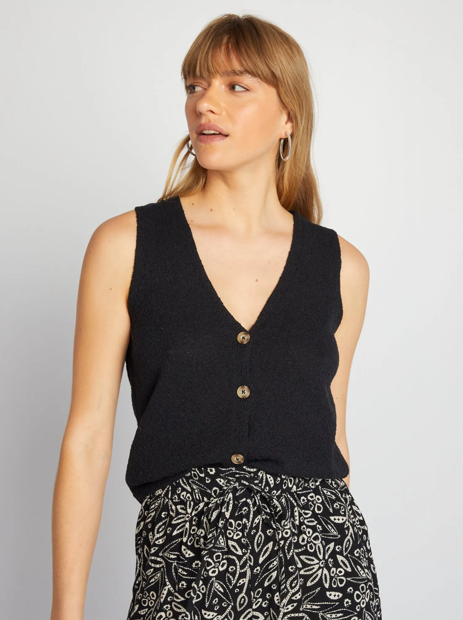 Cardigan senza maniche in maglia leggera - NERO
