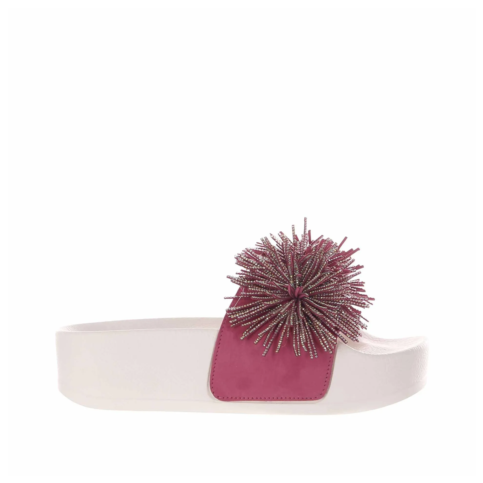Ciabatta platform in camoscio con frange e strass