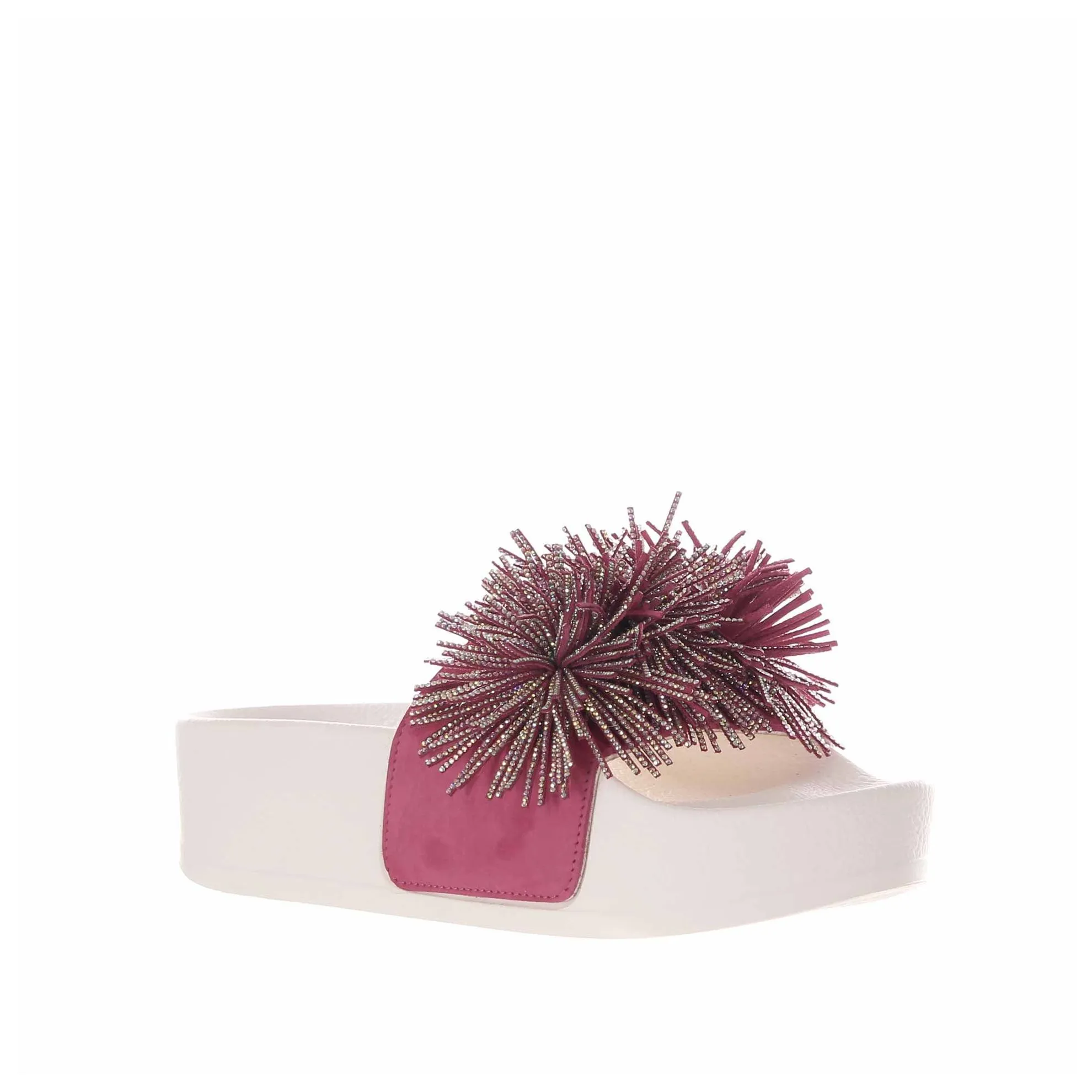 Ciabatta platform in camoscio con frange e strass