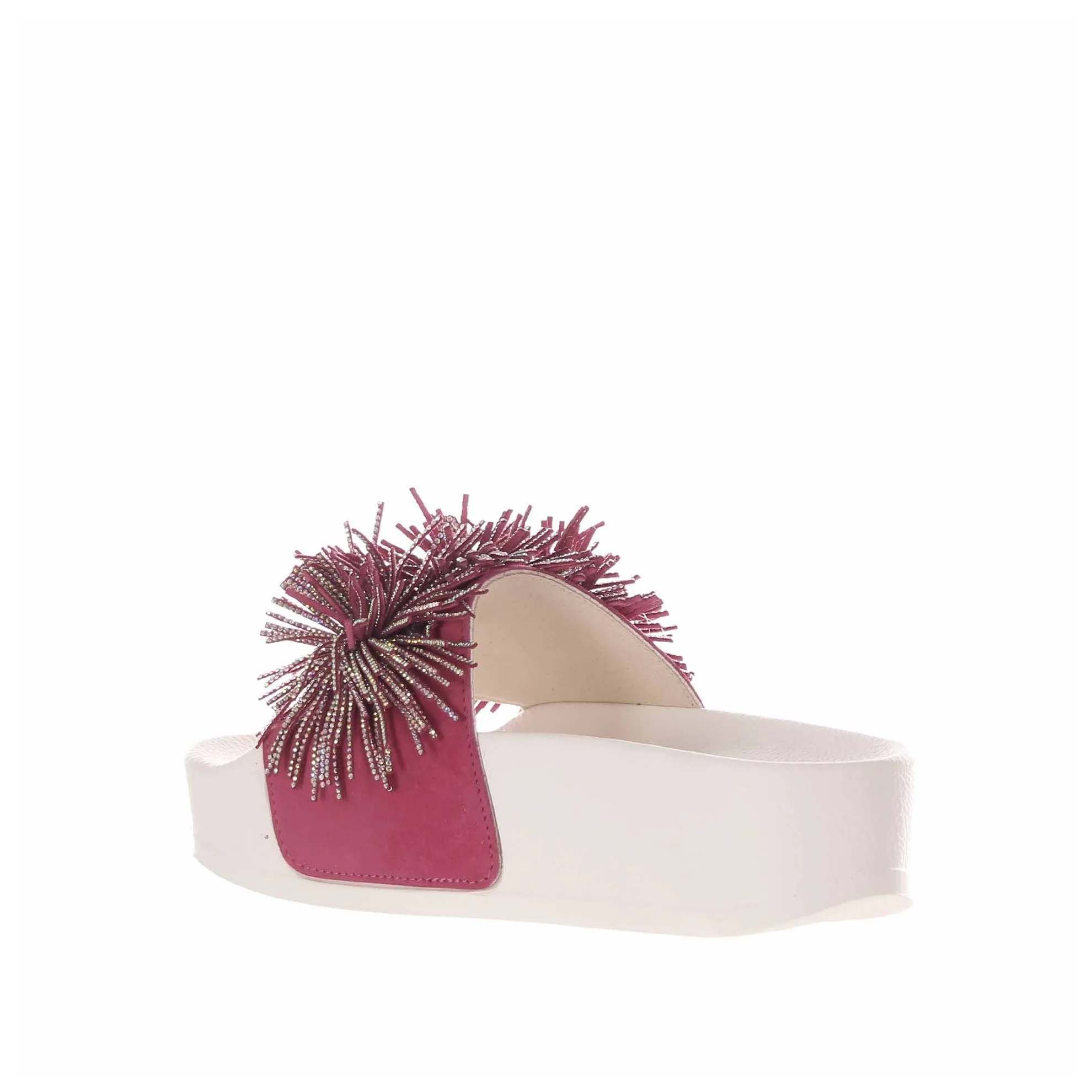 Ciabatta platform in camoscio con frange e strass