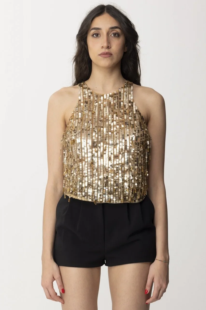 Crop top con frange di perline Gold