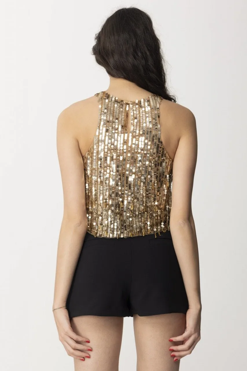 Crop top con frange di perline Gold