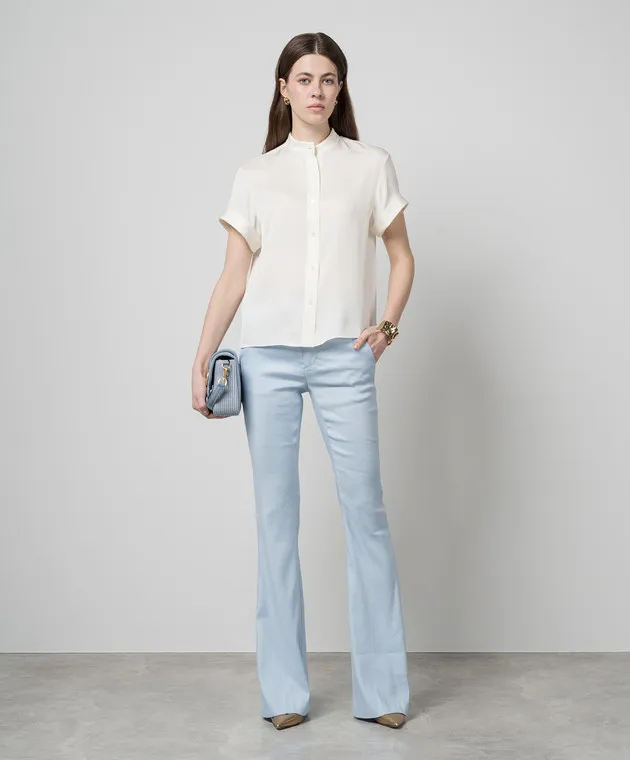 Dondup Pantaloni a zampa Tina blu con lino DP726LS0015DXXX