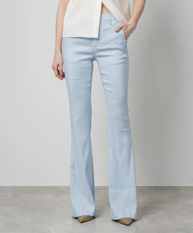 Dondup Pantaloni a zampa Tina blu con lino DP726LS0015DXXX