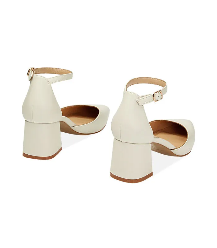 Décolleté cinturino panna, tacco 6 cm