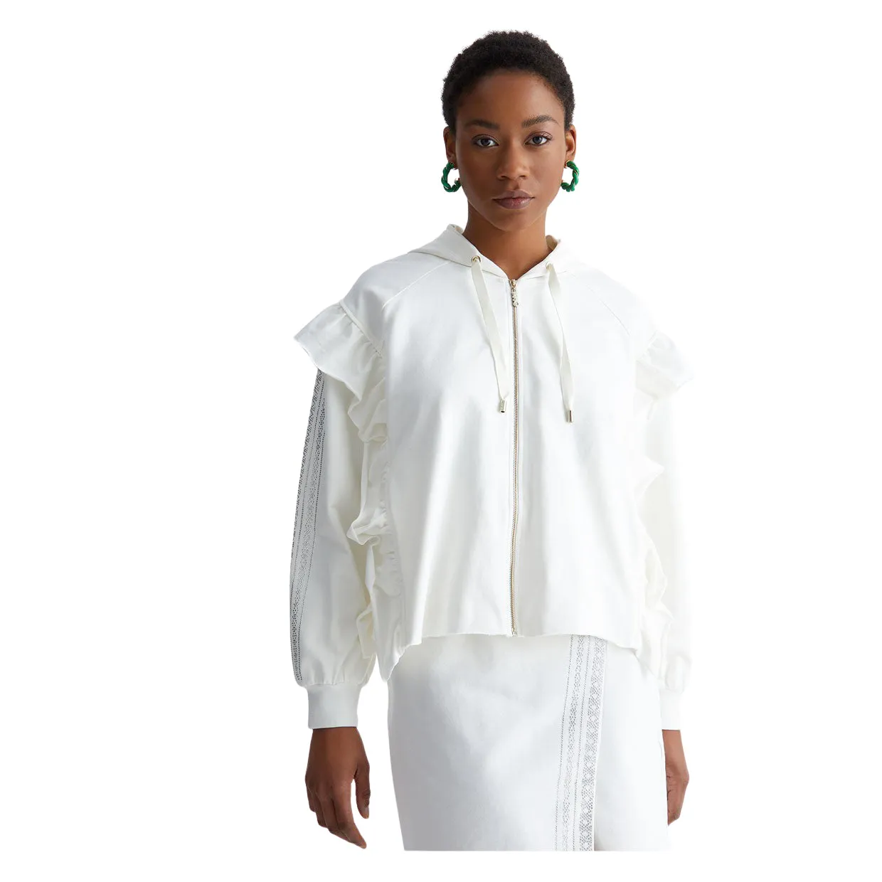 Felpa Donna Liu-Jo Sport Rouches Bianco