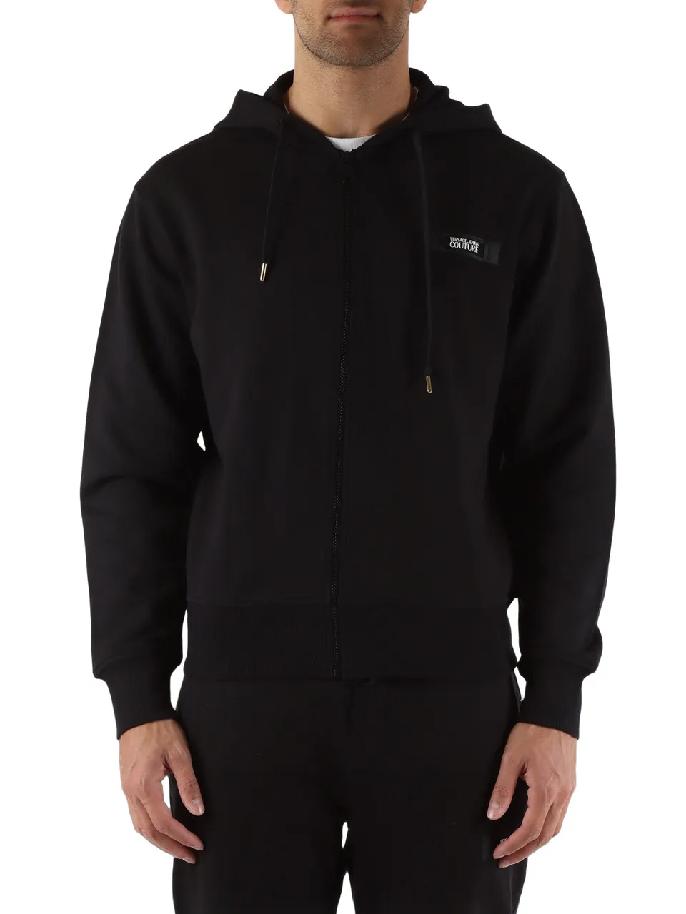 Felpa regular fit con cappuccio e zip in cotone garzato