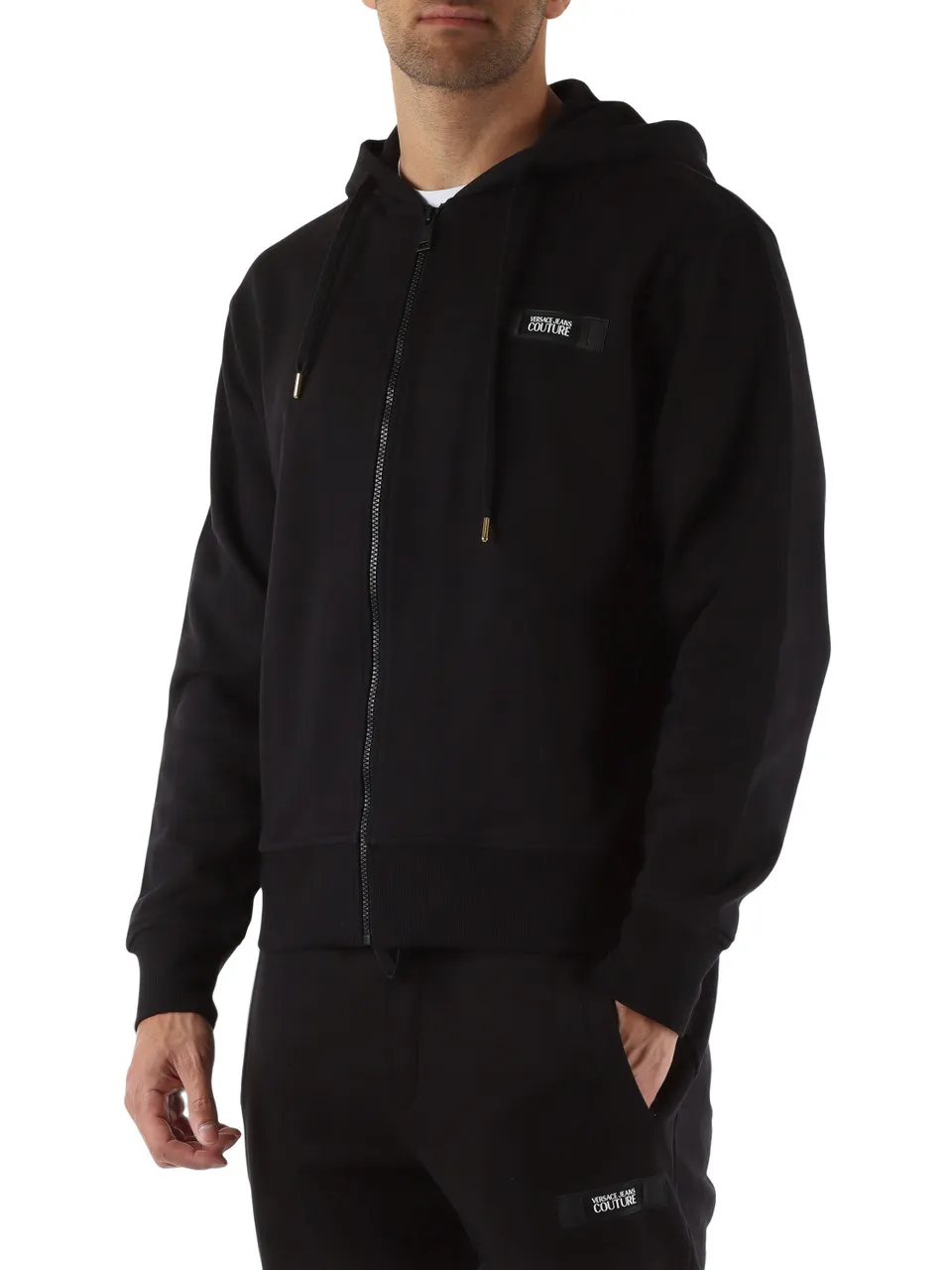 Felpa regular fit con cappuccio e zip in cotone garzato