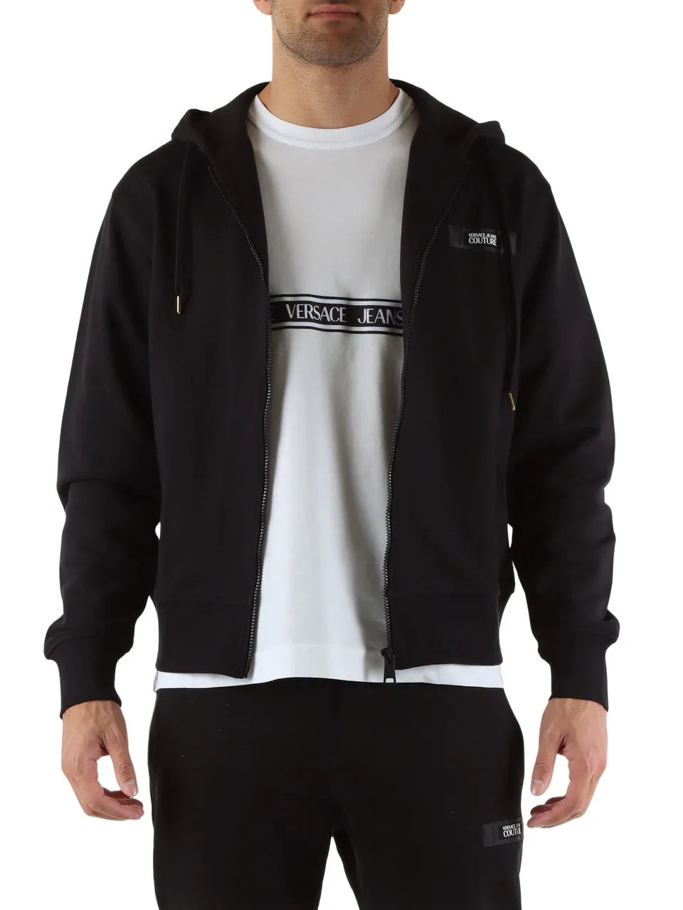 Felpa regular fit con cappuccio e zip in cotone garzato
