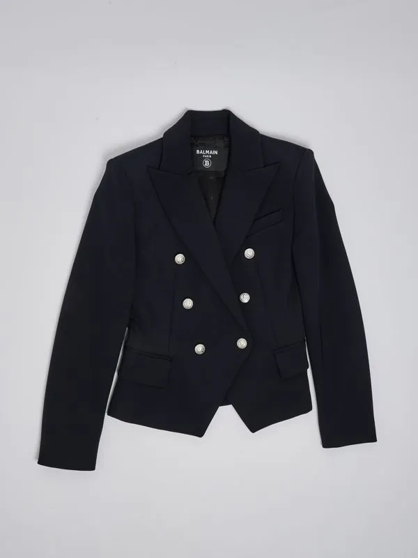 Giacca bambina Balmain a doppio petto in nylon stretch Nero