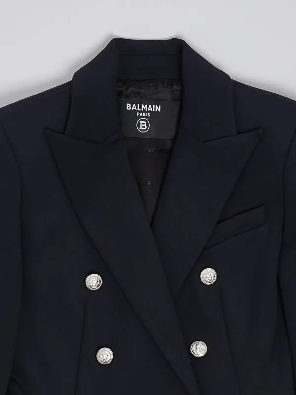 Giacca bambina Balmain a doppio petto in nylon stretch Nero