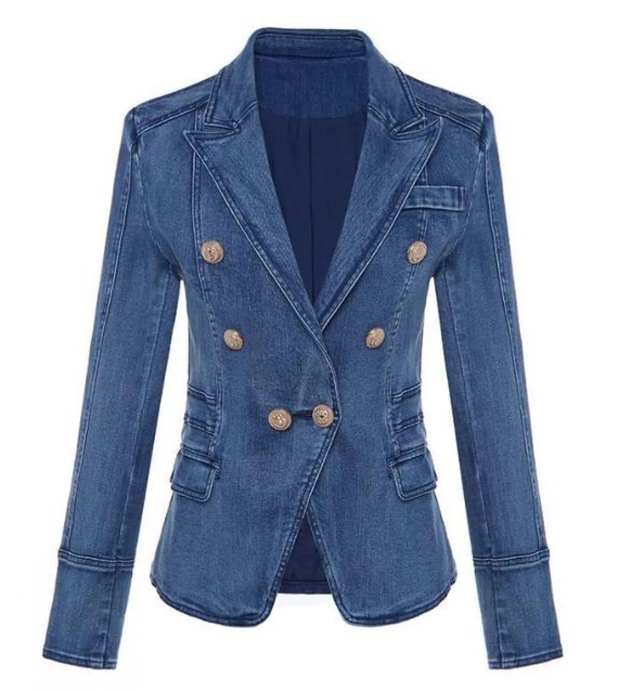 Giacca di jeans di alta qualità donna autunno inverno doppio petto leone bottone fibbia lavaggio acqua cappotto di jeans giacca